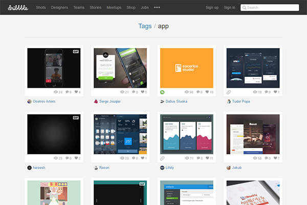アプリの画面デザインの参考になるdribbble