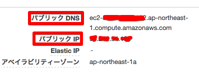 パブリックDNSとパブリックIPを確認