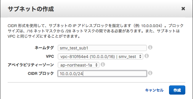 サブネットの作成