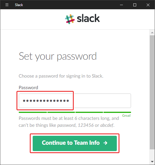 slackのパスワードを設定