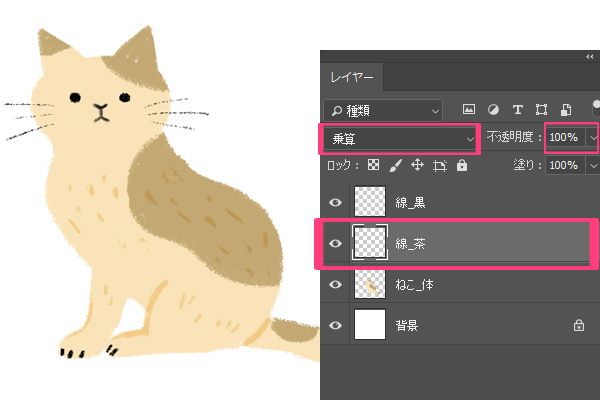 Photoshopで猫の毛を描く