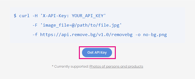 Remove.bgのGet API Keyをクリック