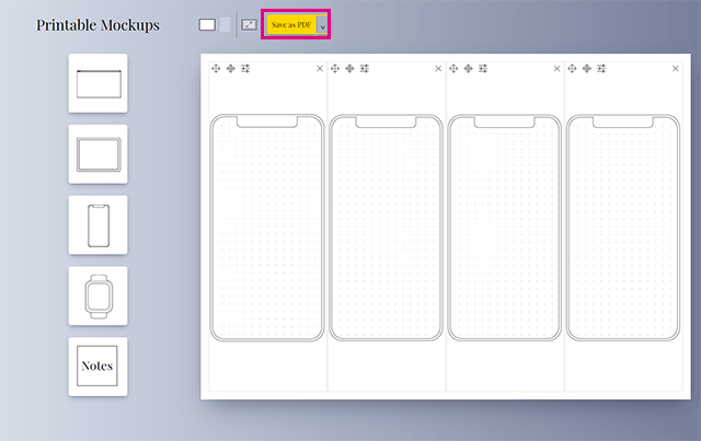 Printable Mockupsのモックアプ画面をPDFにして印刷