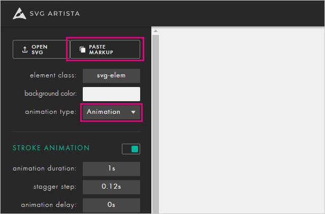 SVG ArtistaのPASTE MARKUPを選択