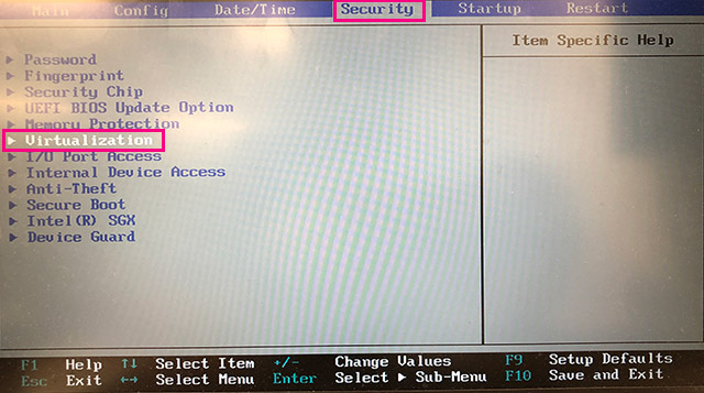 BIOS画面のSecurity