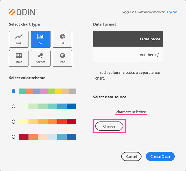 Adobe XDのOdin ChartにCSVデータをインポート